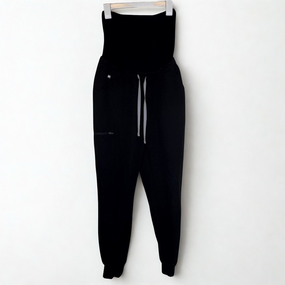 Figs Pants - FIGS Women's Black Zamora Maternity Jogger Scrub Pants Small/Tall Full Panel